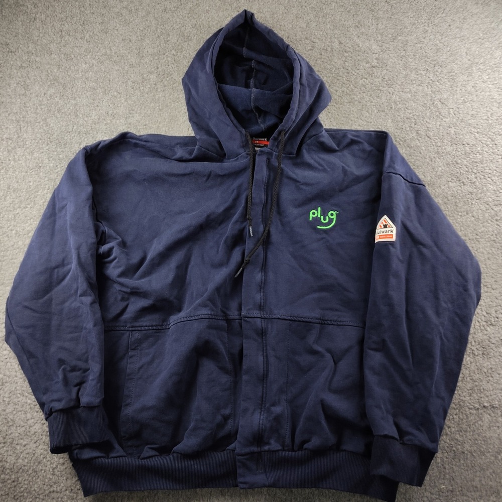 Bulwark FR Jacket Hoodie Mens 2XL XXL Navy Blue FR Flame Resistant CAT2 Stretch